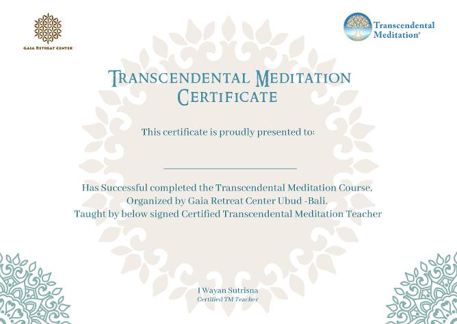 Transcendental Meditation Retreat Certificate